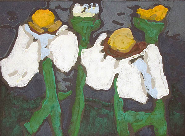 Zwei Margeriten 2014, Nr.62;Farblinolschnitt,;15 x 21 cm;360 - Galerie Wroblowski